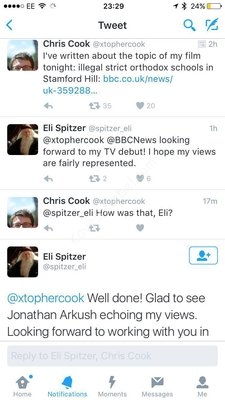 דער חרדי ווארטזאגער, א מתיבתא תלמיד, אין א טוויטער אויסטויש מיט דער זשורנאליסט